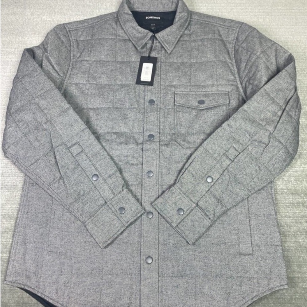 Bonobos Jacket Mens XL Gray Quilted Minimalist Cotton Shacket Snap